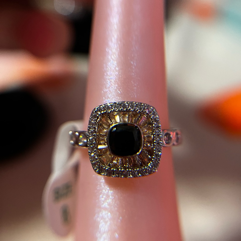 Elegant Black Onyx and Rhodium Ring